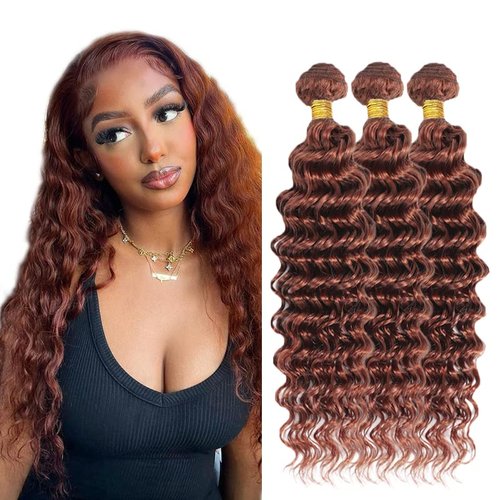 Ombre Human Hair Bundles Highlight Brown Deep Wave Bundles Hair Extensions 28 30 32 Inch Grade 8A Brazilian Virgin Remy Hair 3 Bundles Double Weft P1B/30 Bundles Hair Weave