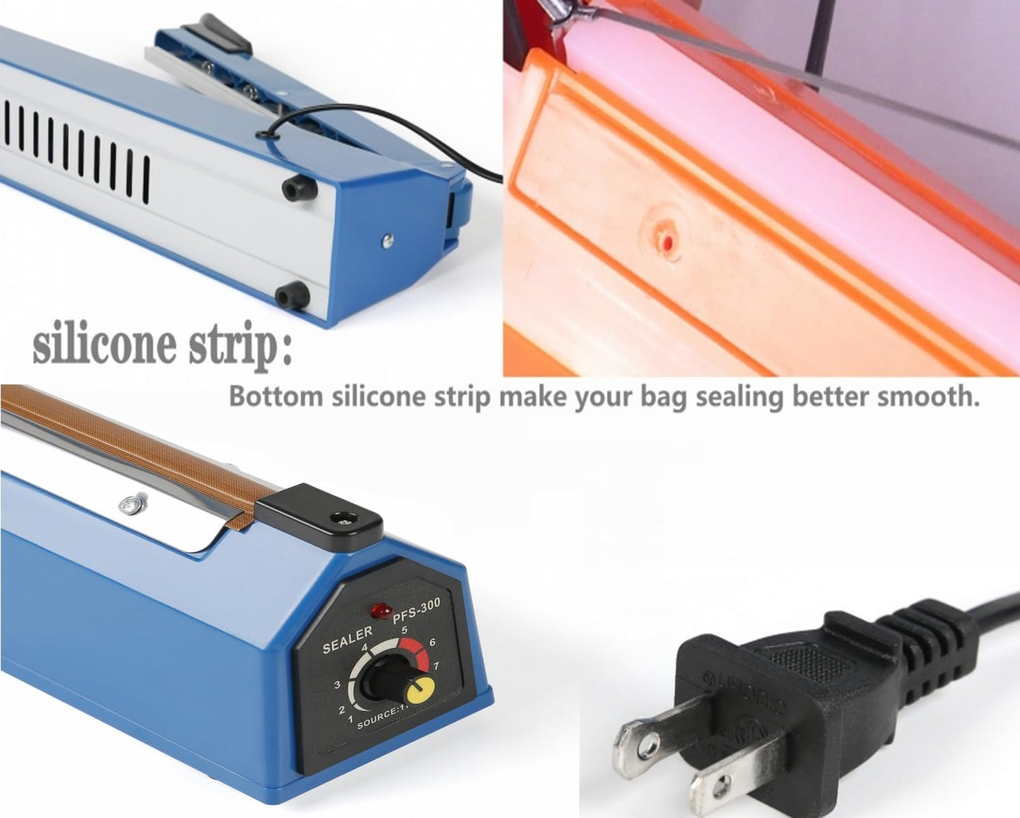 12 Inch Impulse Heat Sealer Yeler Impulse Bag Sealer Manual Poly Bag Heat Sealer Machine for Plastic Bags PE PP Bags Extra Replace Element Grip(Blue)