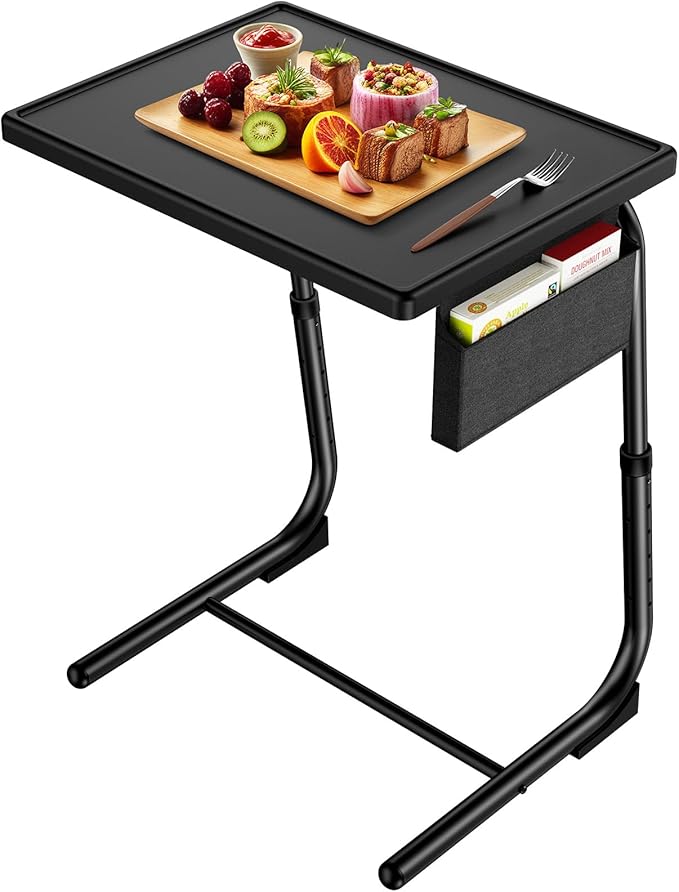HUANUO TV Tray, Adjustable TV Dinner Tray, 20.5 x 15.4 inch Folding Tray Table with Storage Pocket, 6 Height Settings, 3 Angle Adjustments, Comfortable Tray Tables for Bed & Sofa, HNTT04B | Storage Pocket, 6 Height Settings, 3 Angle Adjustments, Bed & ...