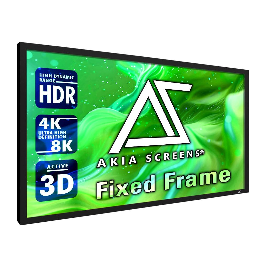Akia Screens Fixed Frame Projector Screen 120-Inch, 16:9, Wall Mount, CINEWHITE UHD-B, 4K/8K Ready, Indoor Home Theater, AK-FF120WH2