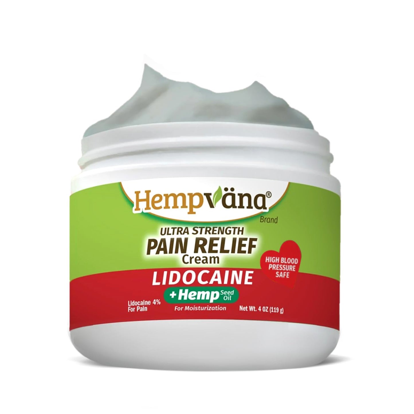Hempvana Cream, Ultra Strength Lidocaine Relief of Sore Muscles, AS SEEN ON TV, Achy Knees, and More. Odor-Free & Enriched with Hemp Seed Oil, 4-oz jar
