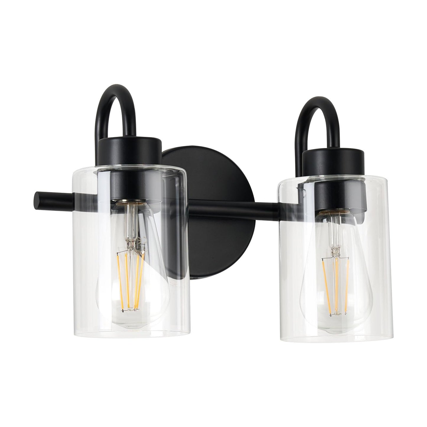 AURYNIX 2-Light Black Bathroom Light Fixtures with Clear Glass Shade, Modern Wall Sconces, Vanity Lights for Bathroom, Mirror, Powder Room, Living Room