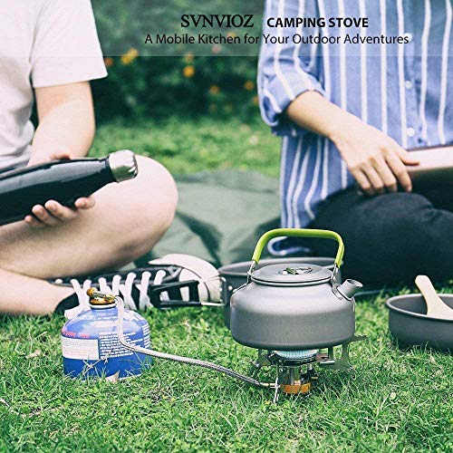 SVNVIOZ Camping Stove Windproof Backpacking Stove with Piezo Ignition, Plastic Storage Box, 2 Types Fuel Canister Adapter...