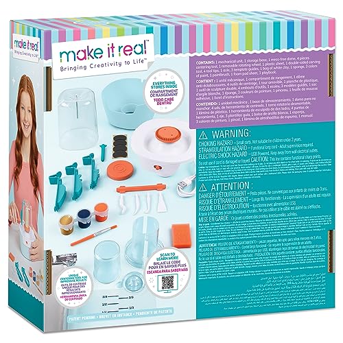 Make It Real Mini Pottery Studio - 26-Piece DIY Pottery Kit with Mess-Free Air Dry Clay - Create 10 Miniature Projects, Be...
