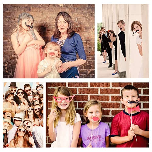 Party Props for Photo Booth Birthday Wedding Kids Adult Prom 58 Pcs, Rowae DIY Funny Costumes with Mustache on a Stick, Ha...