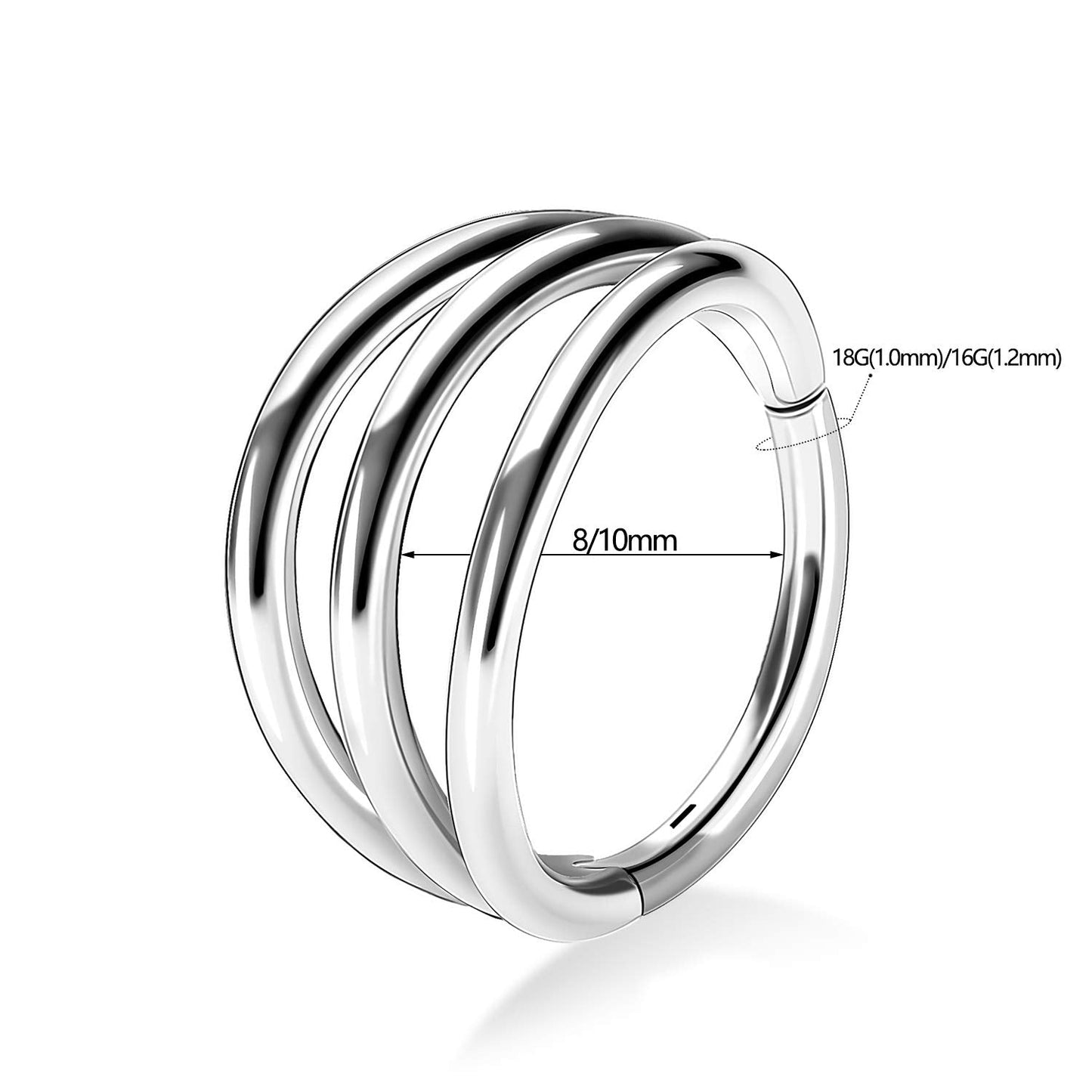 PEAKLINK 20G Triple Open Stacked Cartilage Conch Helix Earring Hoop 316L Surgical Steel Septum Nose Rings 10mm Lobe Earrings Uni