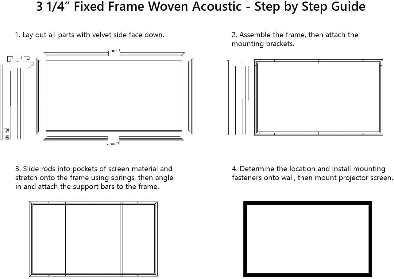 Silver Ticket Products STR Series 6 Piece Home Theater Fixed Frame 4K / 8K Ultra HD, HDTV, HDR & Active 3D Movie Projection Screen, 16:9 Format, 120" Diagonal, Woven Acoustic Material STR-169120-WAB
