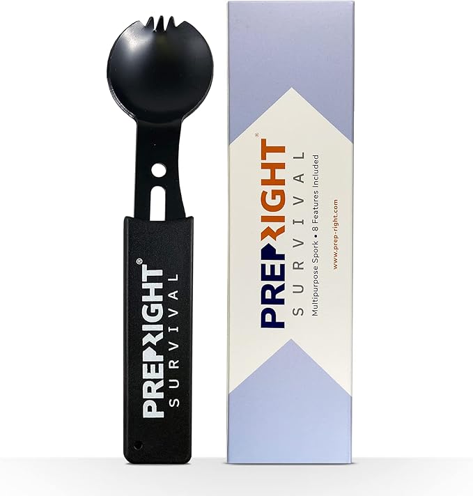 Prep-Right - Multipurpose Spork, Utility Knife, Spoon, Fork, Bottle Opener, and Whistle for Camping Gear and Survival Kit...