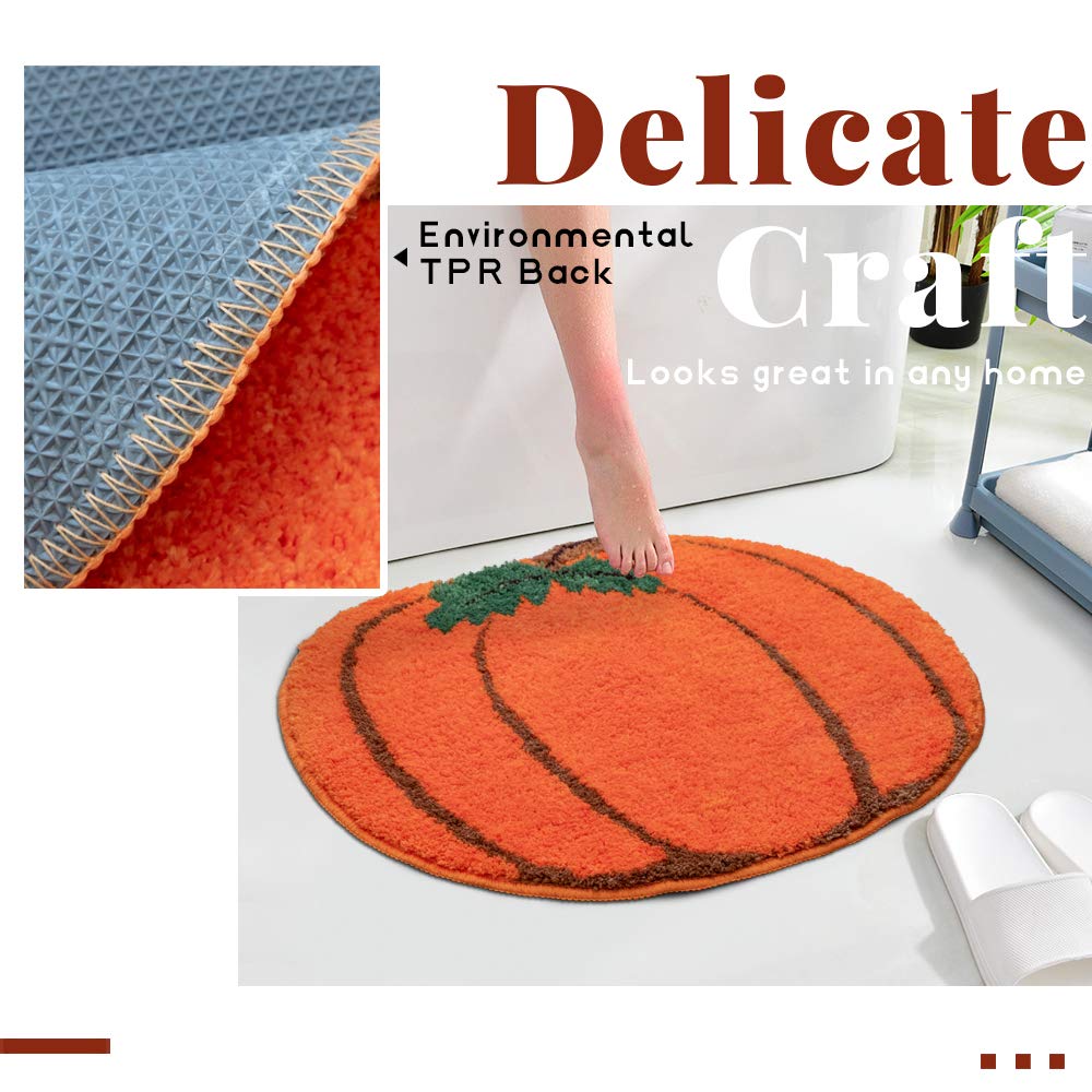 Halloween Bathroom Rugs Fall Bath mat Pumpkin Shape Cartoon Cute Bath Mat Small BathroomRug Plush Water Absorbent Bathtub Bathroom Doormats Non-Slip Washable Toilet Rug