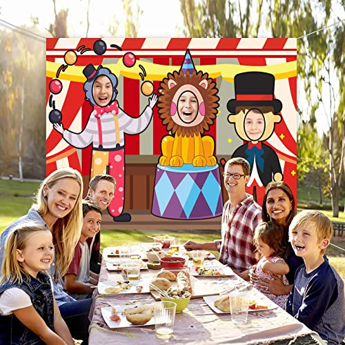 Circus Troup Photo Banner Backdrop Background Photo Booth Props Pretend Play Party Game Clown Lion Theme Decor for Carniva...