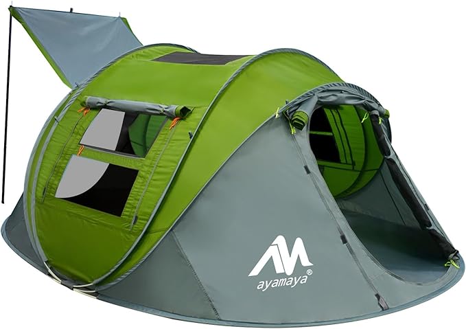 4 Person Pop Up Tents for Camping - AYAMAYA Waterproof Instant Family Tents with Skylight & Removable Rainfly, Upgraded La...