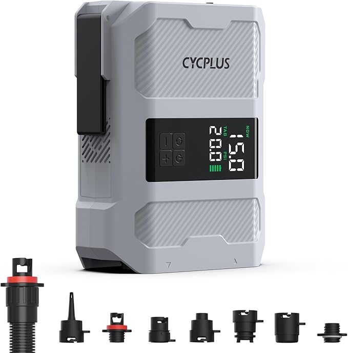 CYCPLUS 20PSI Rechargeable Paddleboard Pump - Intelligent Fast Dual-Stage Inflation, Deflation Function, Auto-Off &Dual LE...