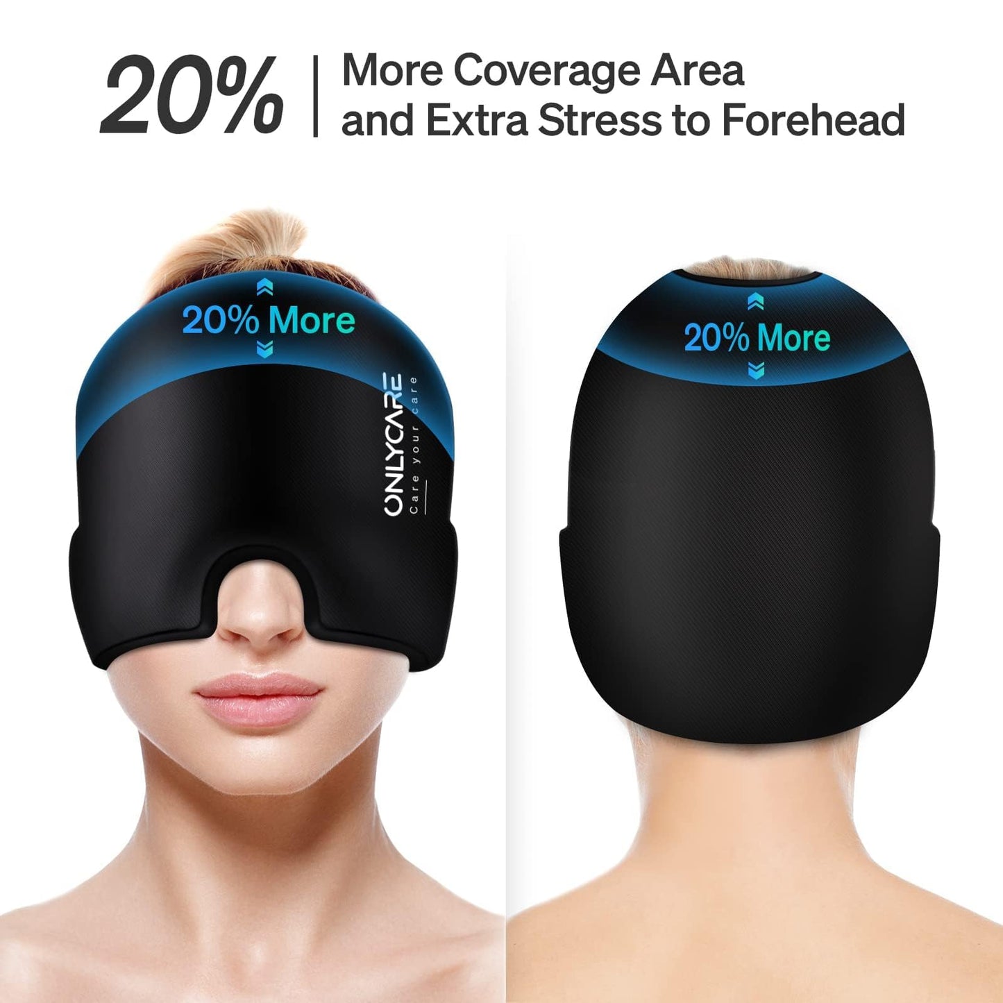 ONLYCARE Migraine Relief Cap, Soothing Migraine Mask, Upgraded Odorless Gel Ice Head Wrap, Hot and Cold Therapy, Headache Ice Pack for Tension, Stress, Hangover (Black)