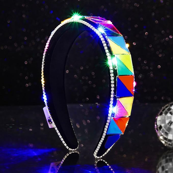 ACEDRE Colorful Light Up Rave Headbands Glow Mirror Headpiece Nightclub Costume Hair Accessories for Women