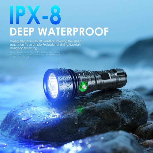 UniqueFire D03 Scuba Dive 365nm UV Black Light 3LEDs High Power Super Bright Underwater Diving UV Flashlight Rechargeable with 3 Modes Night Dive Torch 100 Meters Submersible Light