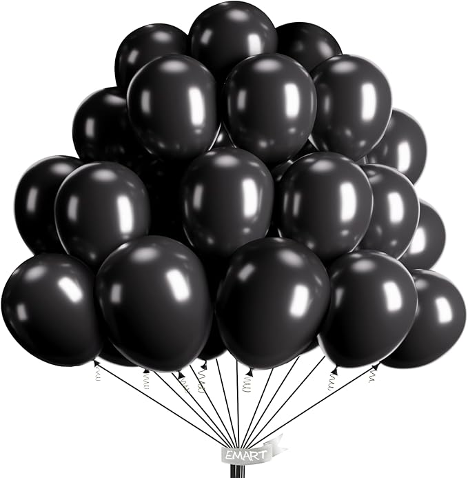 EMART 100pcs Black Balloons 12 inch with Ribbon, Latex Helium Quaility for Birthday Party Baby Shower Wedding Graduation H...