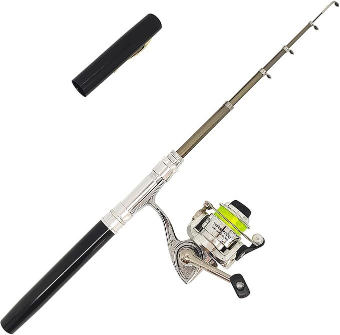 Portable Small Pen Fishing Rod and All Metal Spinning Reel Combo, 38inches Pocket Mini Telescopic Fishing Pole Kit for Riv...