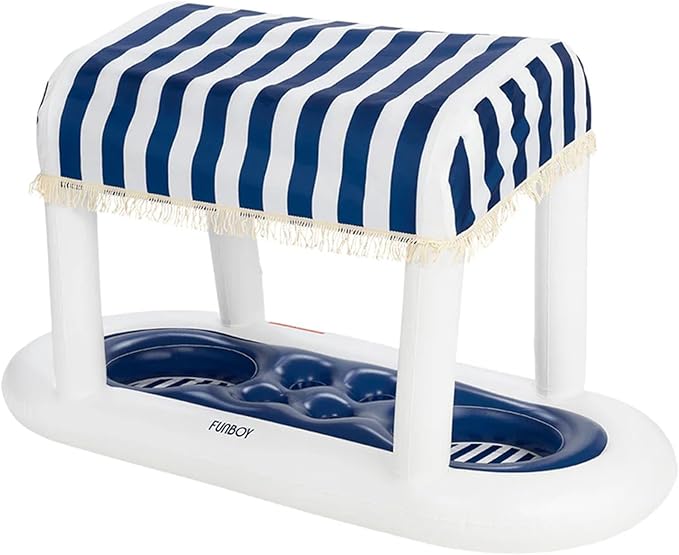 FUNBOY Giant Floating Navy Cabana Stripe Drink Station, Removable Fabric Shade with Fringe, Perfect for Parties, Table-Top...