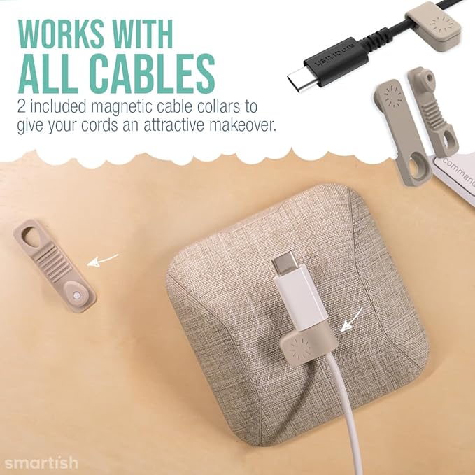 Smartish® Magnetic Cord Holder - Cable Wrangler Organizer Stocking Stuffer with Magnet Clips for Charger Management on Desktop, Nightstand for USB-C + Lightning - Lightly Toasted Beige