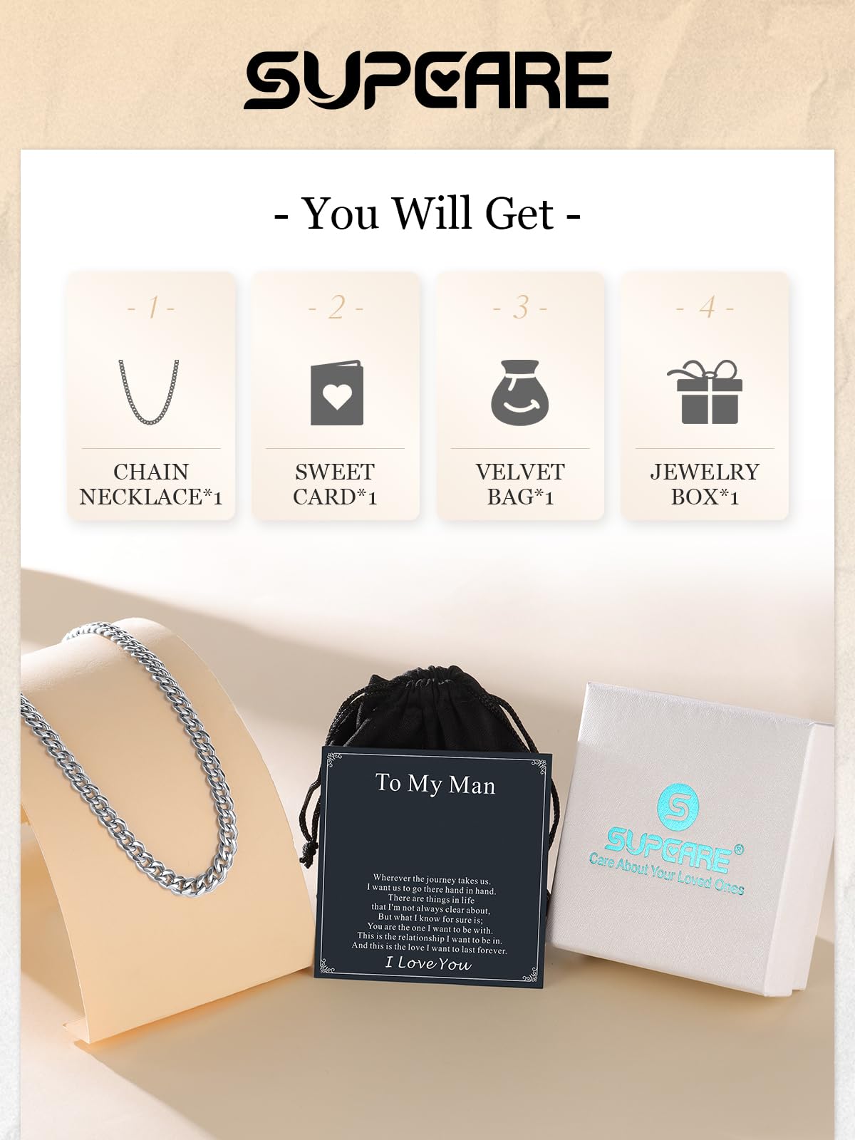 Supcare Mens Chain Necklaces 6mm Hypoallergenic Silver Cuban Link Chain for Men Boyfriend Birthday Gifts to My Man Promise Necklace Waterproof Stainless Steel Necklaces