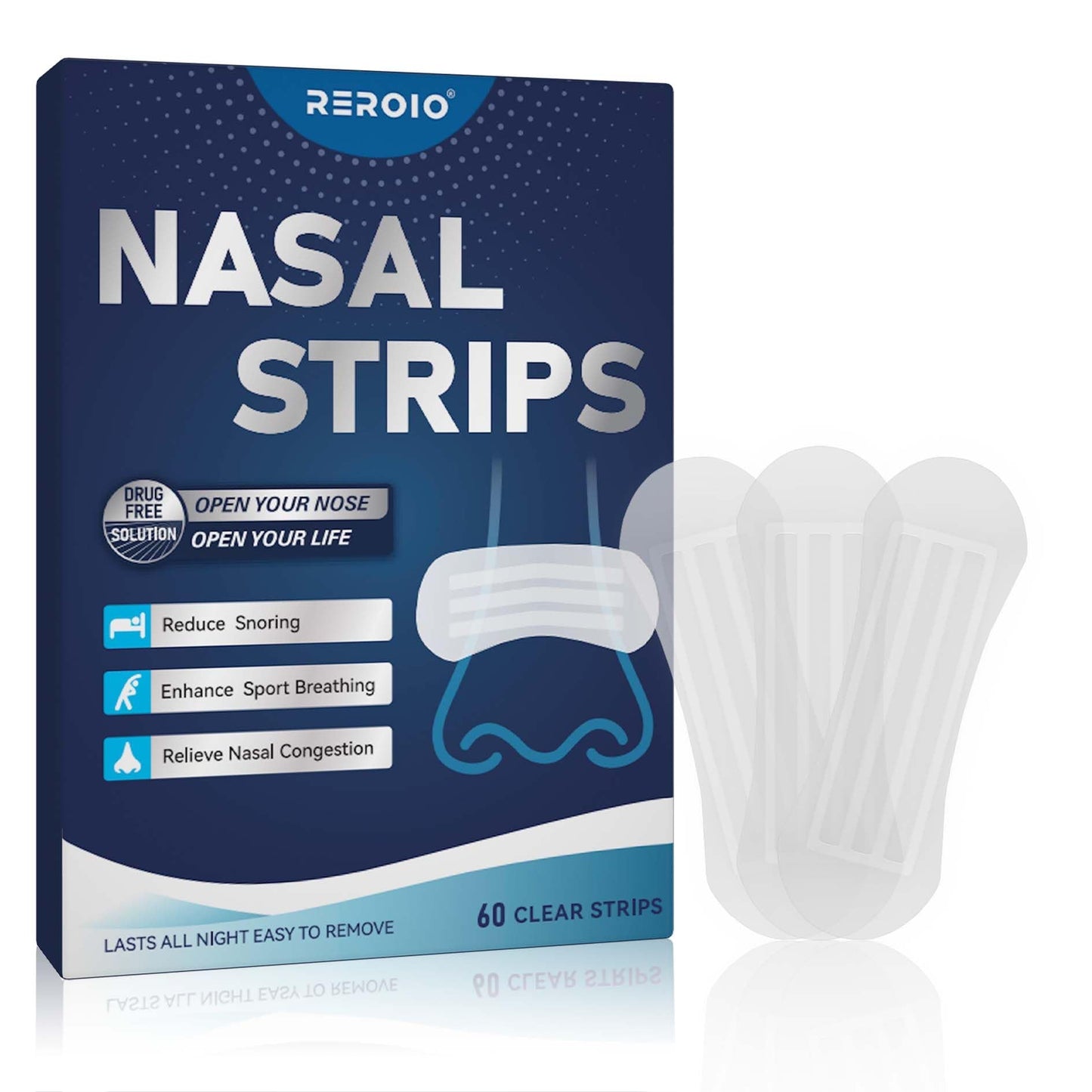 REROIO Nasal Strips for Snoring – Comfortable Nose Strips for Breathing,Anti Snoring Devices,Drug-Free Snoring Solution for Better Airflow & Restful Sleep
