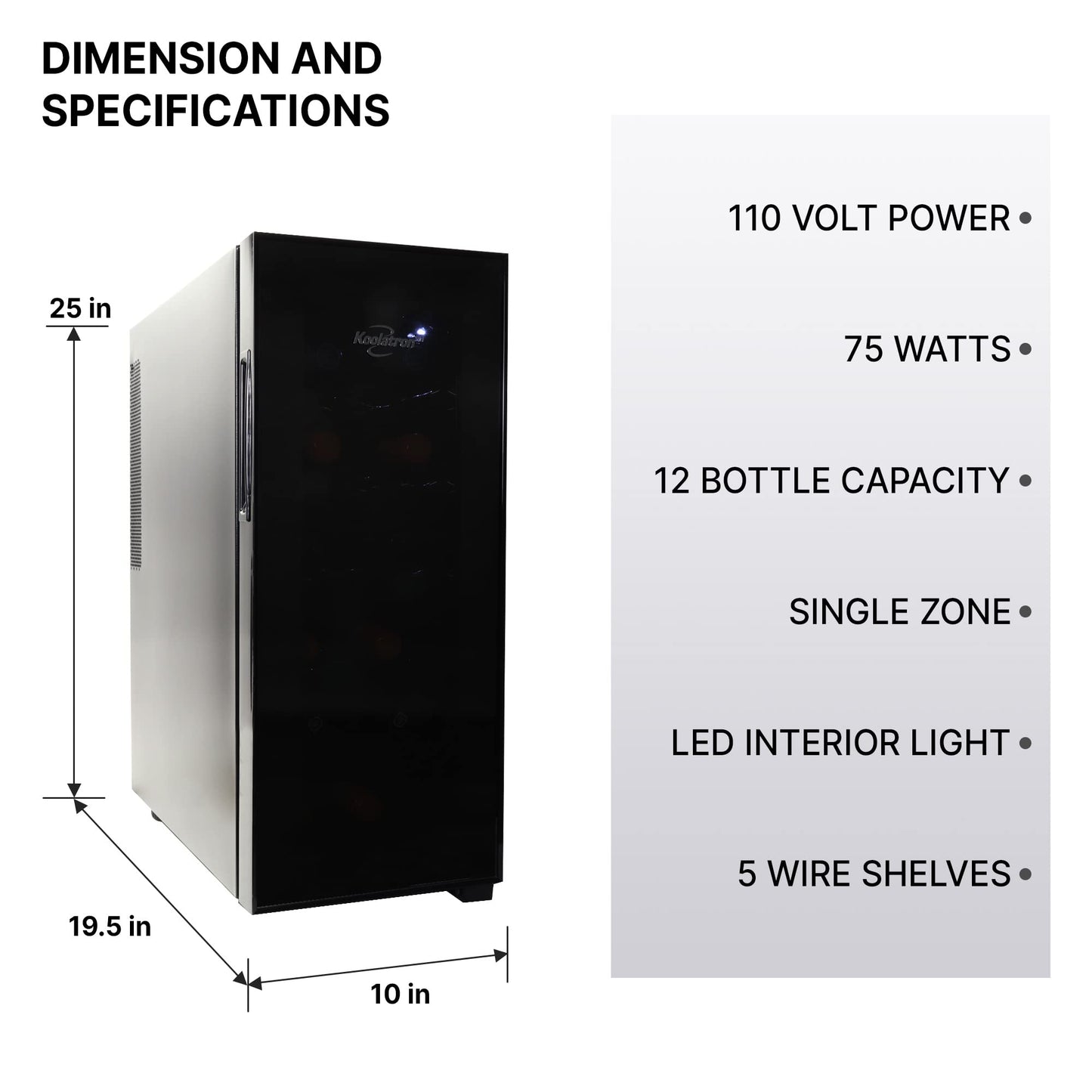 Koolatron 12 Bottle Wine Fridge – Freestanding Wine Cooler with Glass Door, 1.2 Cu Ft (33L) Beverage Can Refrigerator, Digital Temperature Control, Ideal for White, Red & Sparkling Wine, Champagne