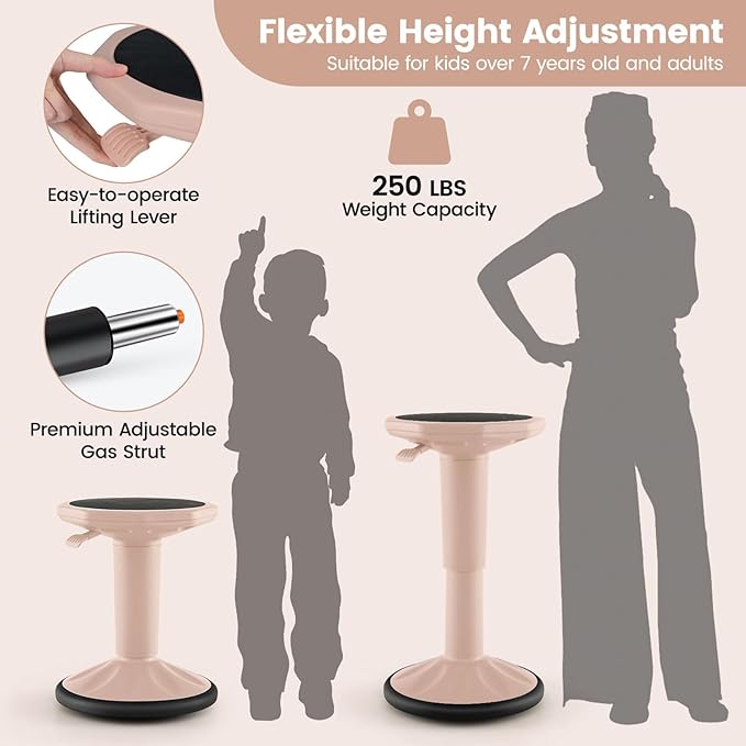 Giantex Wobble Stools for Classroom Seating, 24" Wiggle Stool with Adjustable Height, Sitting Balance Chair for School Active Learning, Office Stand Up, Flexible Seating Wobble Chair (Peach Pink)