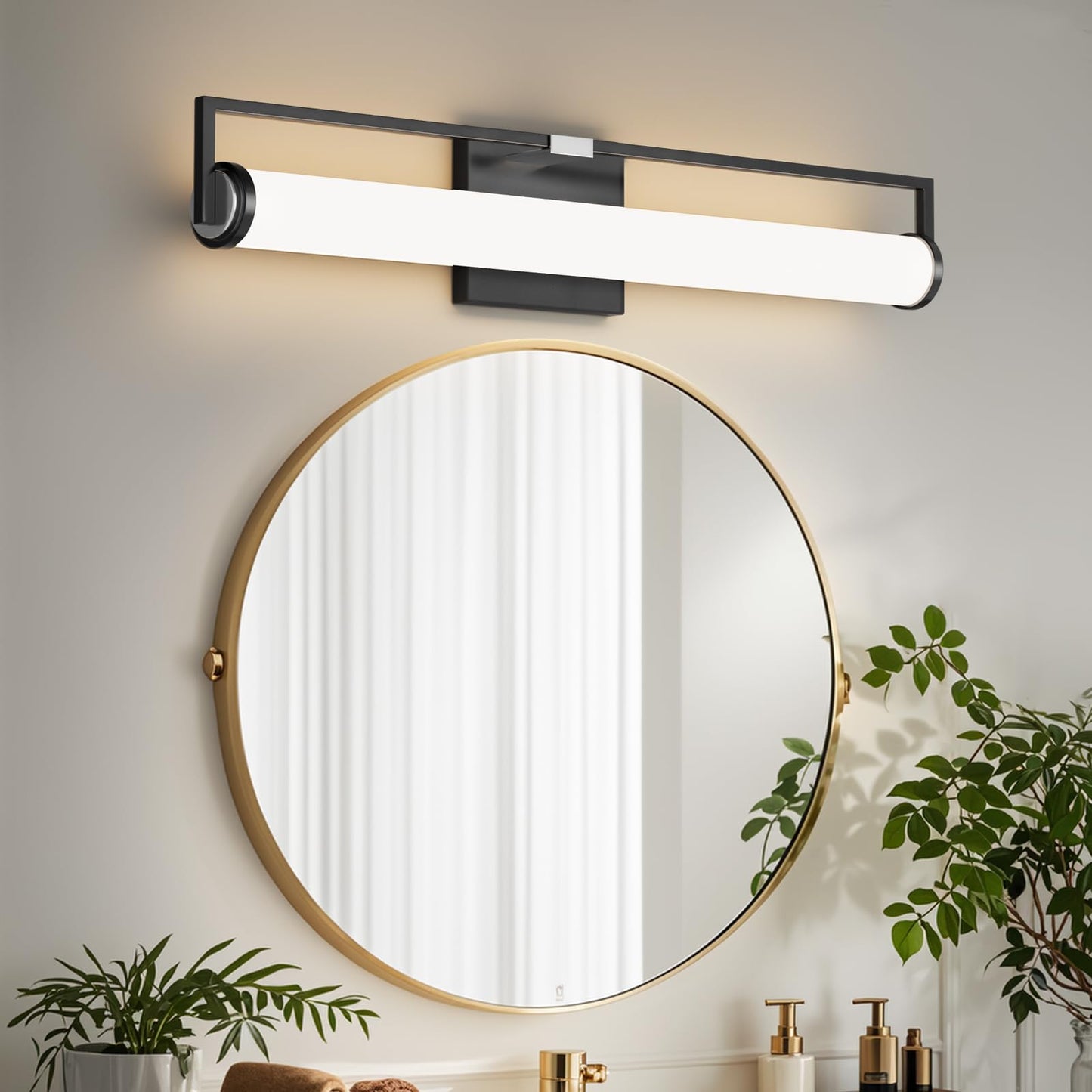 Modern Black Vanity Light Fixtures for Bathroom, 25.2 inch LED Wall Mounted Light Over Mirror, 20W, 3000K Warm White, Energy-Saving, 360°Illumination, for Sink, Powder Room, Bedroom, Makeup Area