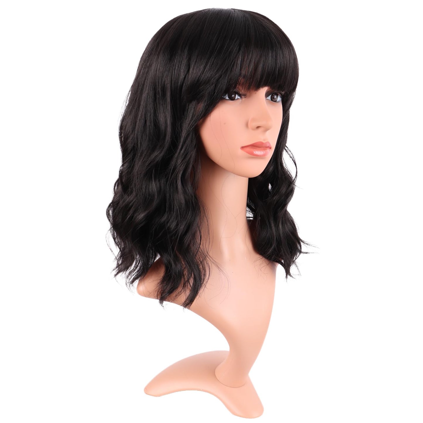 MapofBeauty 14 Inch/35 cm Short Wavy Curly Women Fresh Bright Synthetic Ordinary Flat Bangs Bob Wig (Hot Pink)