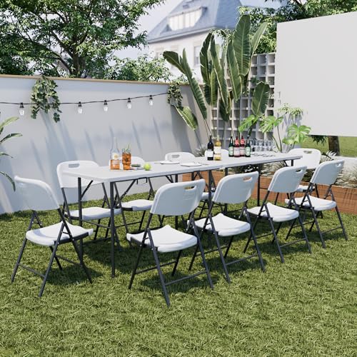 VECELO Folding Table 4 Foot with Mesh Bag, Indoor Outdoor Heavy-Duty Portable w/Handle,Fold-in-Half for Picnic, Party, Cam...