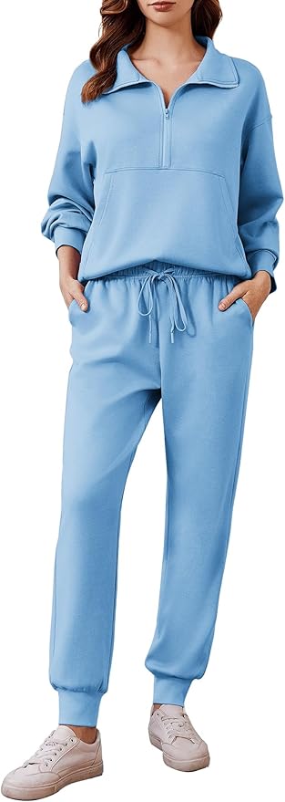 PINSPARK 2 Piece Sets for Women 2025 Fall Travel Outfits Long Sleeve Tracksuit Joggers Sets Half Zip Sweatsuit Matching Set