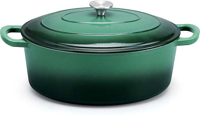 E-far 5QT Oval Dutch Oven Pot with Lid, Enameled Cast Iron Dutch Oven with Dual Handles, Heavy-Duty Cookware for Sourdough Bread Baking, Braising, Stews, Oven Safe & Easy Clean, Dark Green