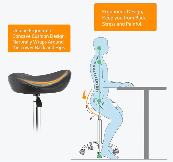 Nolasalon Saddle Stool Chair with Wheels,Ergonomic Swivel Rolling Height Adjustable for Salon Beauty Clinic Dentist Tattoo Home Office