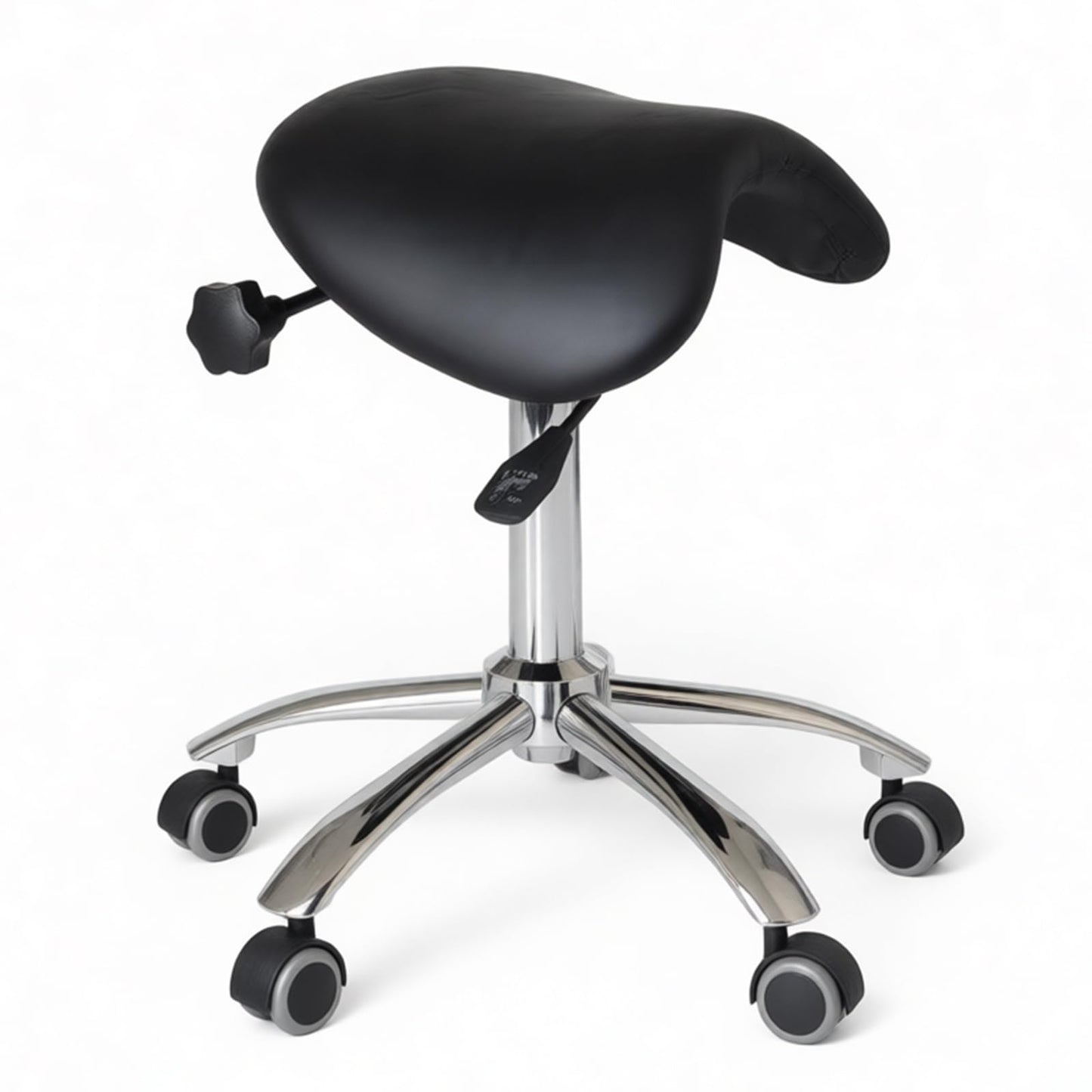 DENGTELI Ergonomic Saddle Chair with Adjustable Swivel castors, Corrects Posture and alleviates Back Pain, Suitable for Offices, Dental clinics, Salons, and Tattoo Studios (Black)