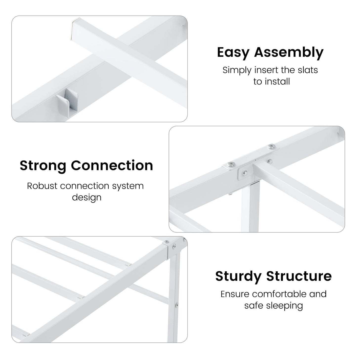 Garvee Twin Bed Frames, Twin Size Bed Frame with Headboard, Heavy Duty Mattress Foundation with Steel Slats Support, No Box Spring Needed, White