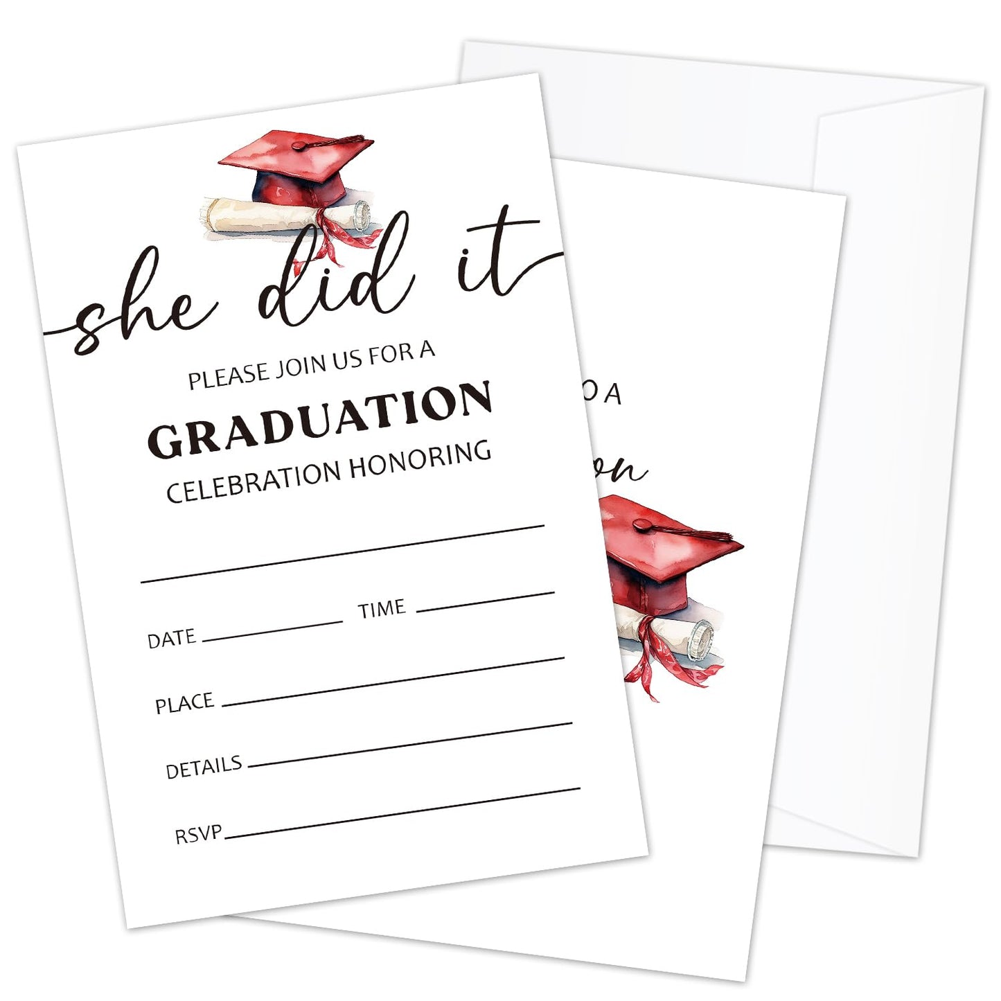 AWDSTN She Did It Graduation Invitation with Envelopes, 20 Set Graduation Announcements Grad Party Invites 2025 For College Junior High School Masters Grad Celebration -02