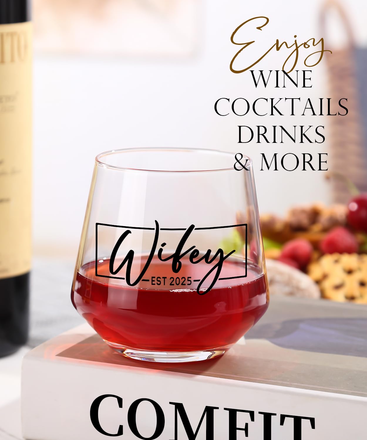 comfit Wedding Gifts for Couples,Hubby & Wifey EST 2025 Wedding Glass Set,Bridal Shower Gifts for Bride and Groom, Newly-Married Anniversary for Him/Her，Mr and Mrs Gift