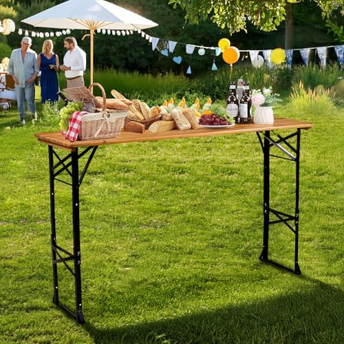 VINGLI 67 Inch Wooden Folding Picnic Table, Picnic Beer Table with Umbrella Hole, Adjustable Heights (29.5" Sitting & 41....