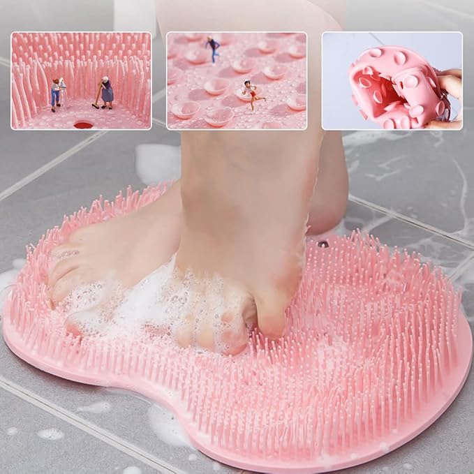 Silicone Shower Foot Scrubber Mat, 2025 New Shower Foot Back Scrubber Massage Pad Back Cleaning Pad, Upgrade Shower Foot Scrubber Mat with Non-Slip Suction Cups Back Bath (Khaki)