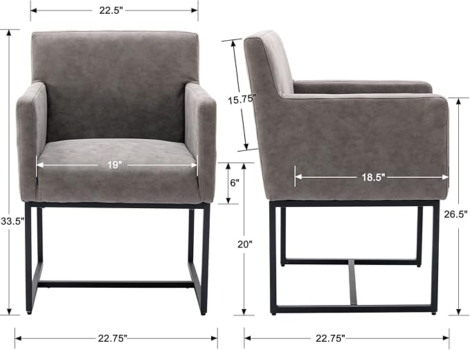 Set of 4 Upholstered Dining Chairs with Armrest, PU Leather Modern Accent Armchairs, Kitchen & Dining Room Chairs Side Chairs, Grey
