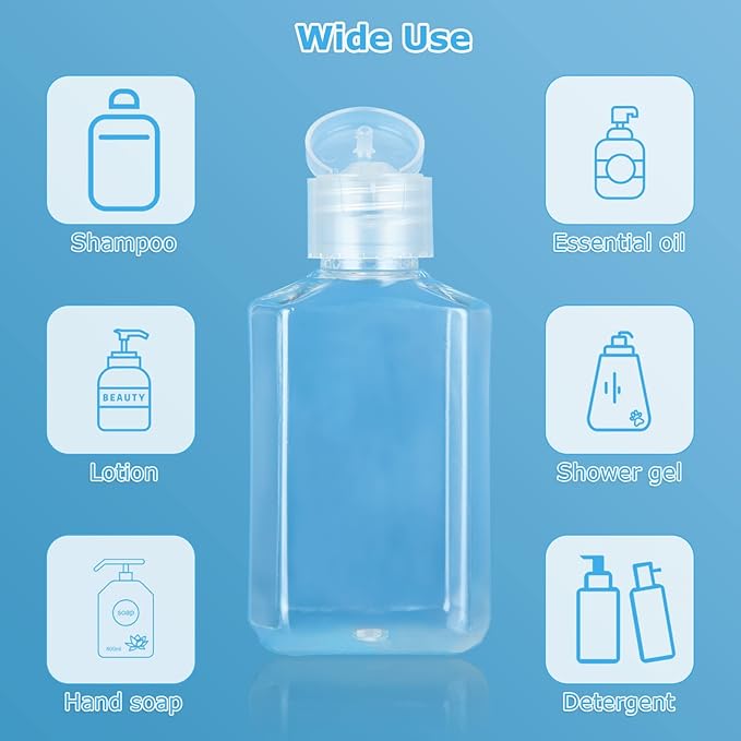 APACALI 100PCS Plastic Travel Bottles 2oz Mini Shampoo Bottles Small Empty Bottles Refillable Cosmetic Containers with Flip Cap Clear Portable Small Bottles for Liquid, Lotions, Toner, Body Soap