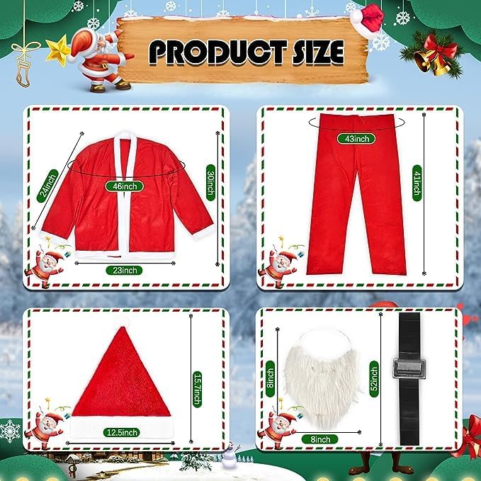SORANGEUN Santa Claus Costume, Cost-effective 5pcs Santa Suit, Large Santa Costume for Men