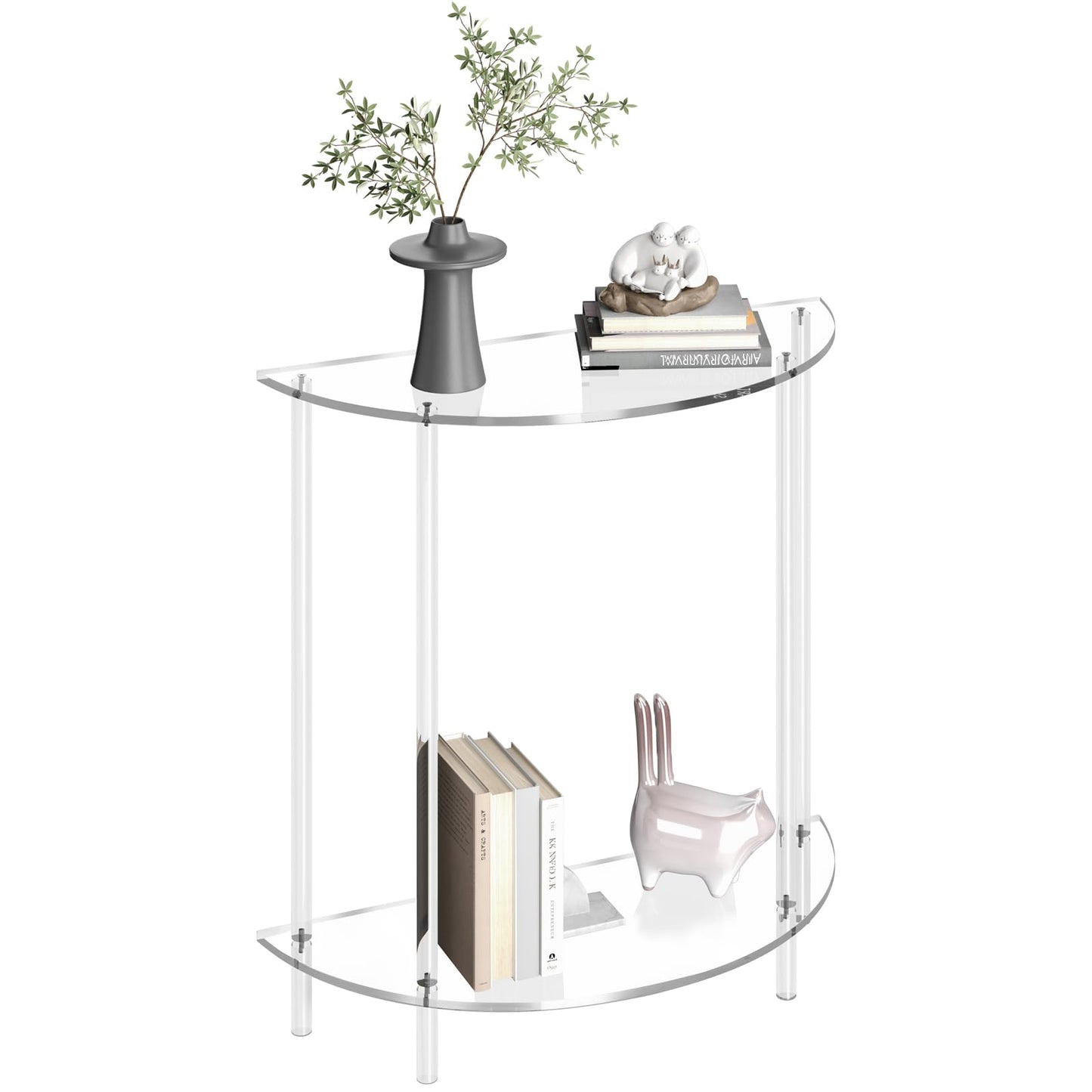 DOHWSK Acrylic Console Table, 2-Tier Half Moon Sofa Couch Table with Storage Shelf, 29.53" Narrow Entryway Table for Bedroom, Living Room, Foyer, Hallway (Clear)