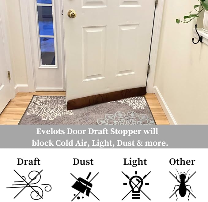 Evelots Cold, Hot Air Door Draft Stopper - Strong Metal Clips - Block Cold Air, Noise, Dust - Warm & Quieter Home- No Need to Bend Down- 36 Inch Wide - for Door Gaps up to 1 Inch - Save Energy
