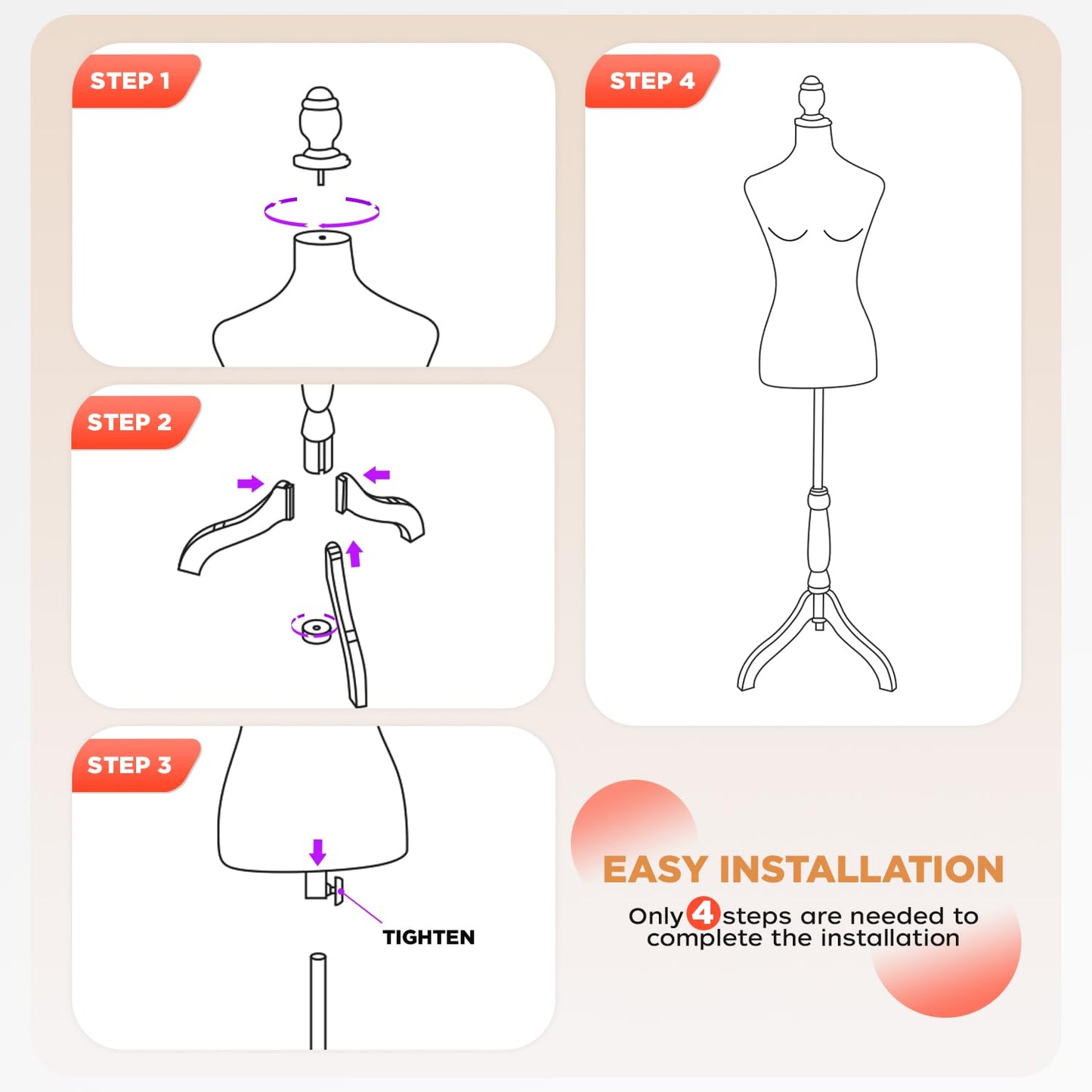 Mannequin Body Dress Form Torso Female Manikin 49.6-63.4 Inch Height Adjustable Wooden Tripod Stand High Density Foam Portable Display Mannequin (Black)