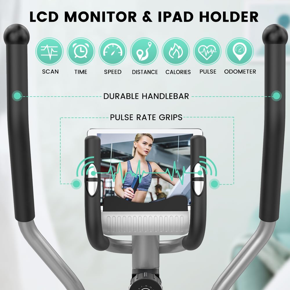 Dripex Elliptical Exercise Machine, Elliptical Machine for Home with 16 Resistance Levels, Quiet & Smooth Magnetic Elliptical Training Machines with 13.2 lb Flywheel, LCD Monitor & Pulse (Silver)