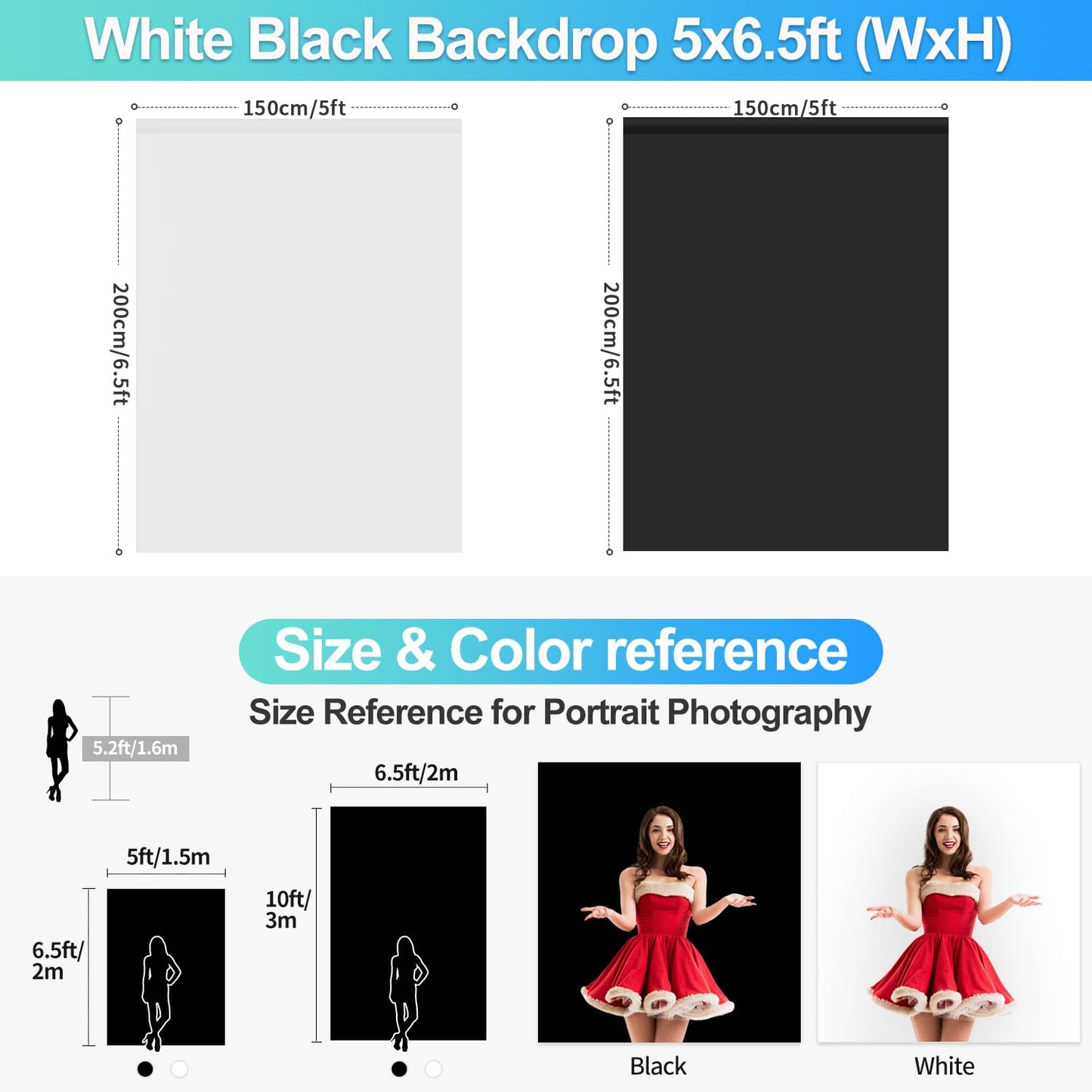 Black White Backdrop Screen with Stand Kit for Photo Video Studio Filming 5X6.5ft, Black Backdrop White Photo Curtain Background with T Shape Stand and 5 Spring Clamp for Photography Party Decorations