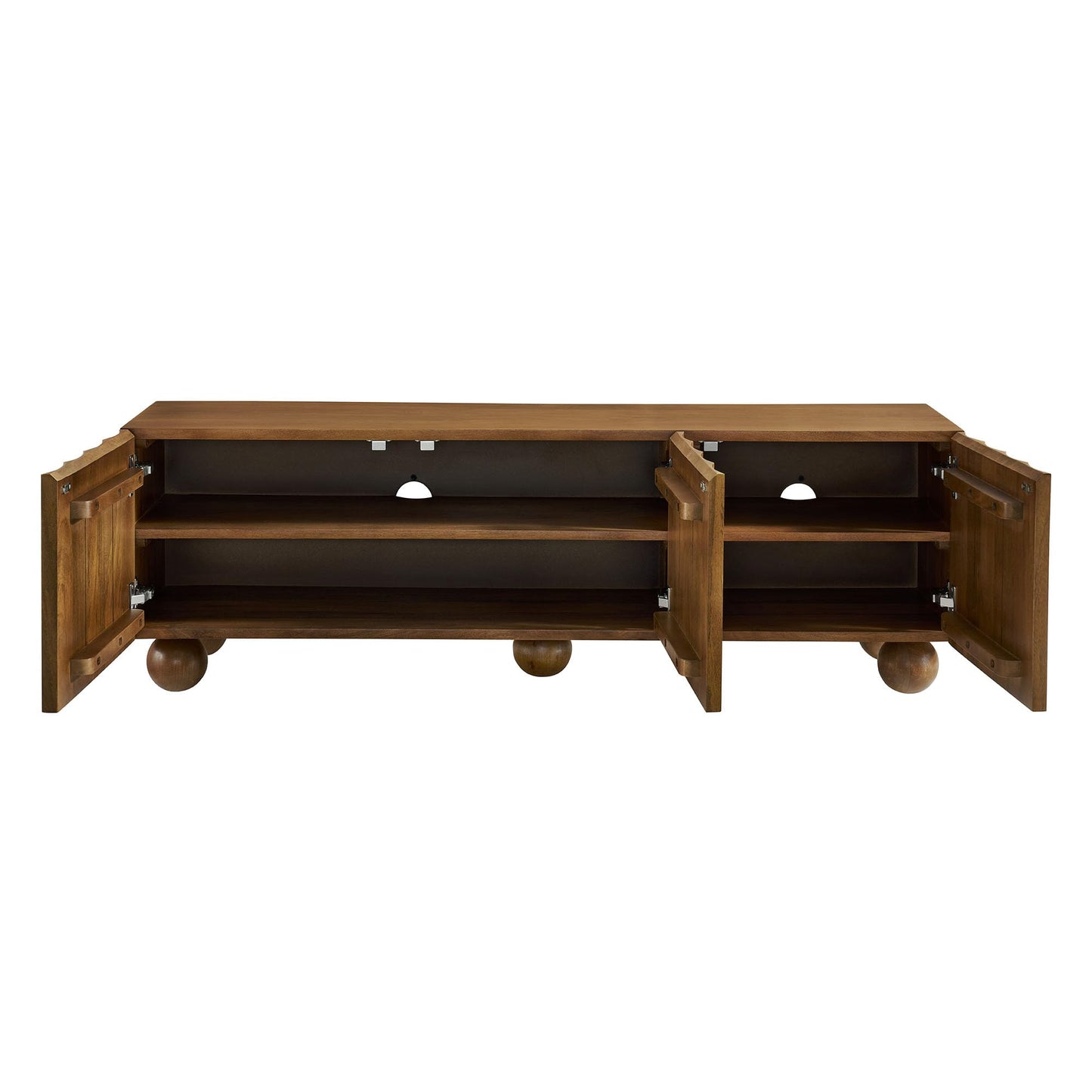Modway Sorren 54 Inch Scalloped TV Stand in Walnut – 3 Door Media Console Cabinet – Modern Storage TV Stand with Doors