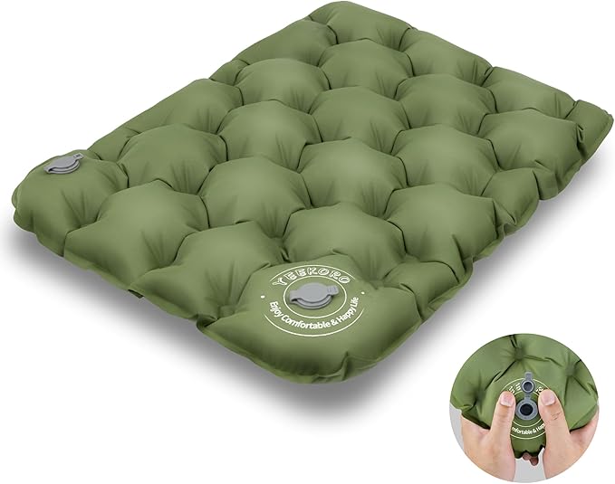 YEEKORO Inflatable Seat Cushion, Lightweight Camping Air Sitting Pad with Repair Cloths, Waterproof Air Seat Cushion, Portable Push-Press Seat Cushion for Airplane Travel Hiking Office Stadium Seat