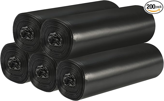 5 Rolls Small Trash Garbage Bags, 4 Gallon Strong Thin Material Disposable Kitchen Garbage Bags, Durable Plastic Trash Bags for Office Home Bedroom Garden Waste Bin, 200 Counts (Black)